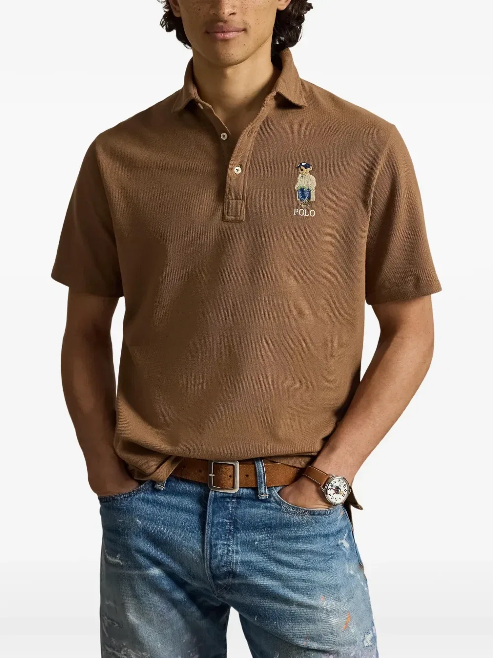 Рубашка поло с вышивкой POLO RALPH LAUREN, коричневый — фото 3