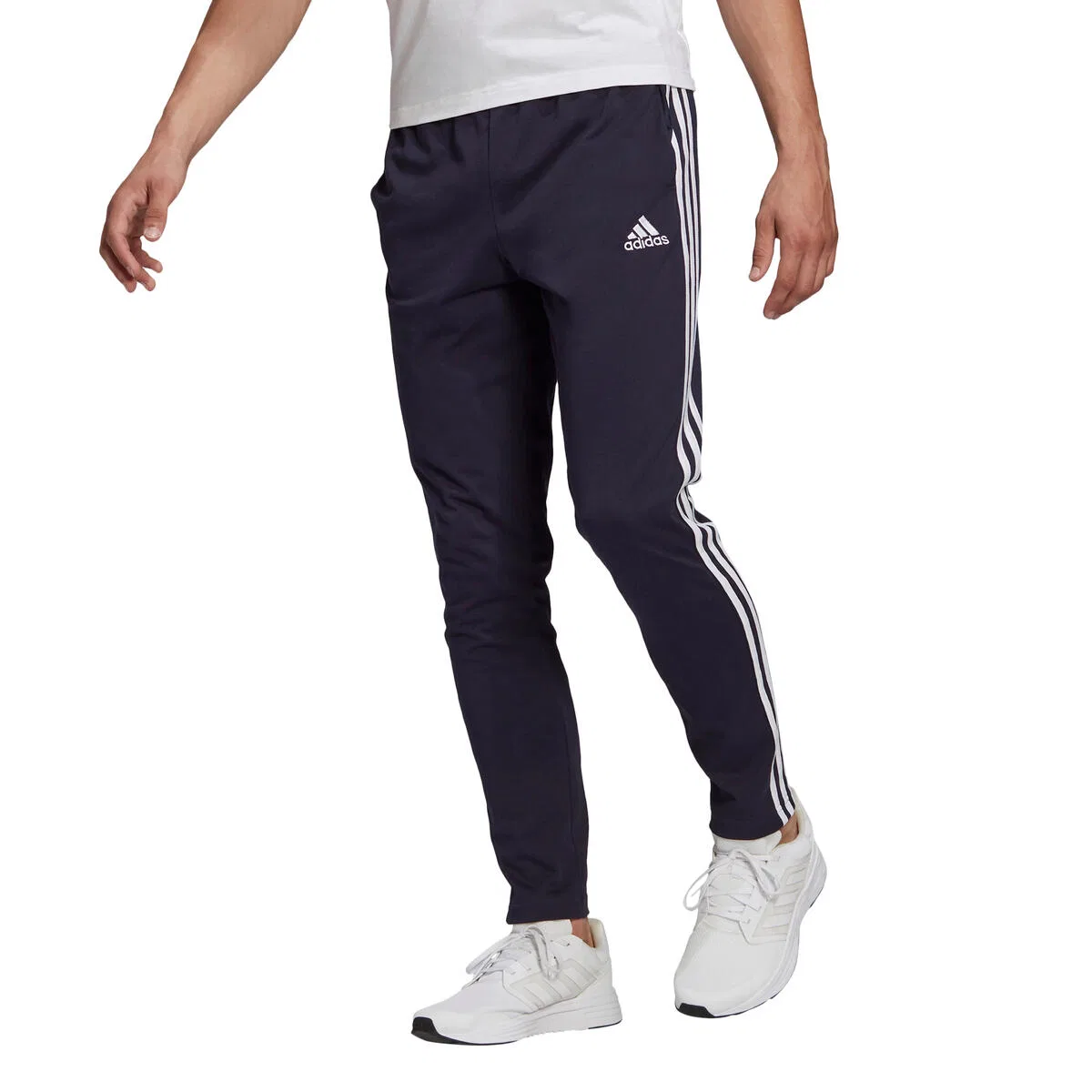 Мужские спортивные штаны с 3 полосами Essentials Single Jersey Tapered Open Hem 3-Stripes Adidas, Цвет Dunkelblau Weiss — фото 3