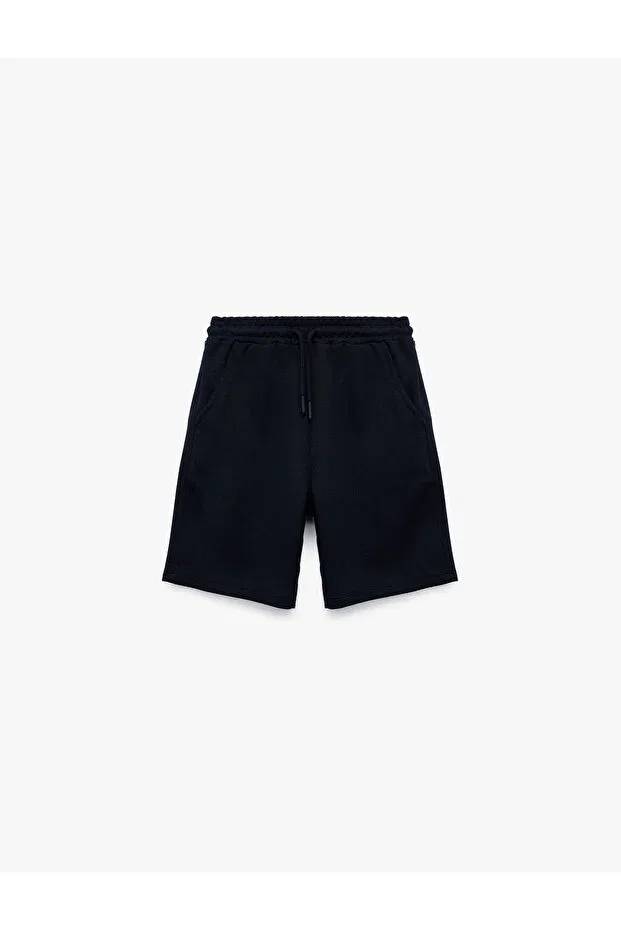 Детские шорты для мальчиков с поясом на шнуровке Basic Koton, Navy Blue - 704 — фото 3