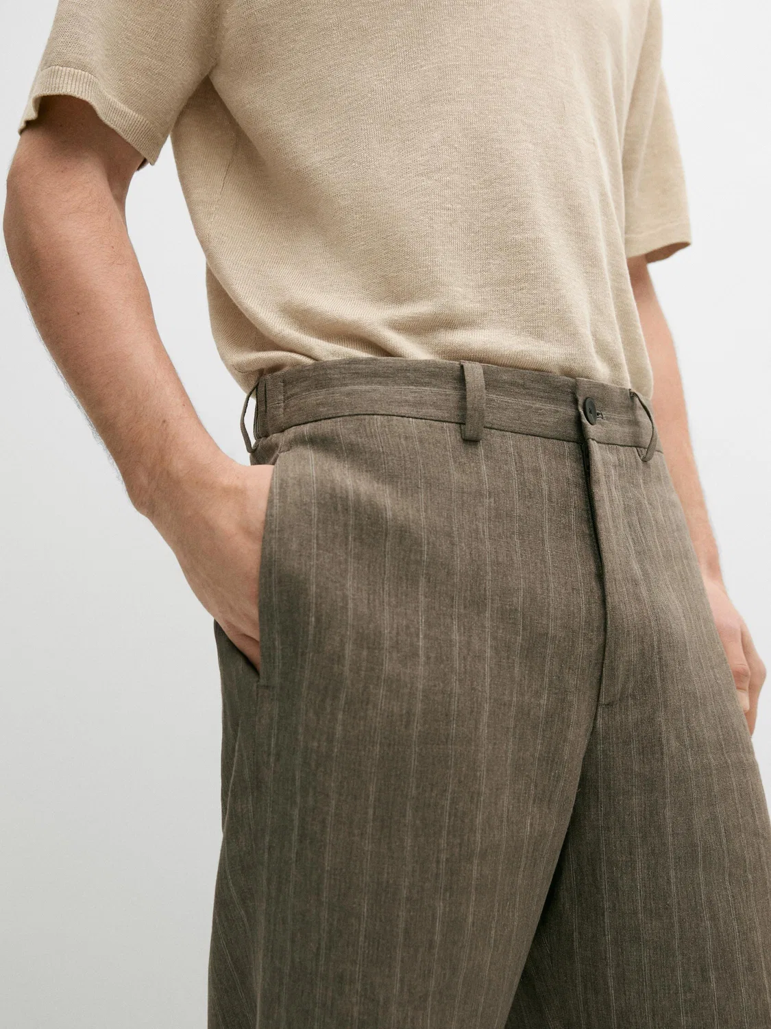 Полосатые льняные брюки Massimo Dutti, зеленый — фото 4