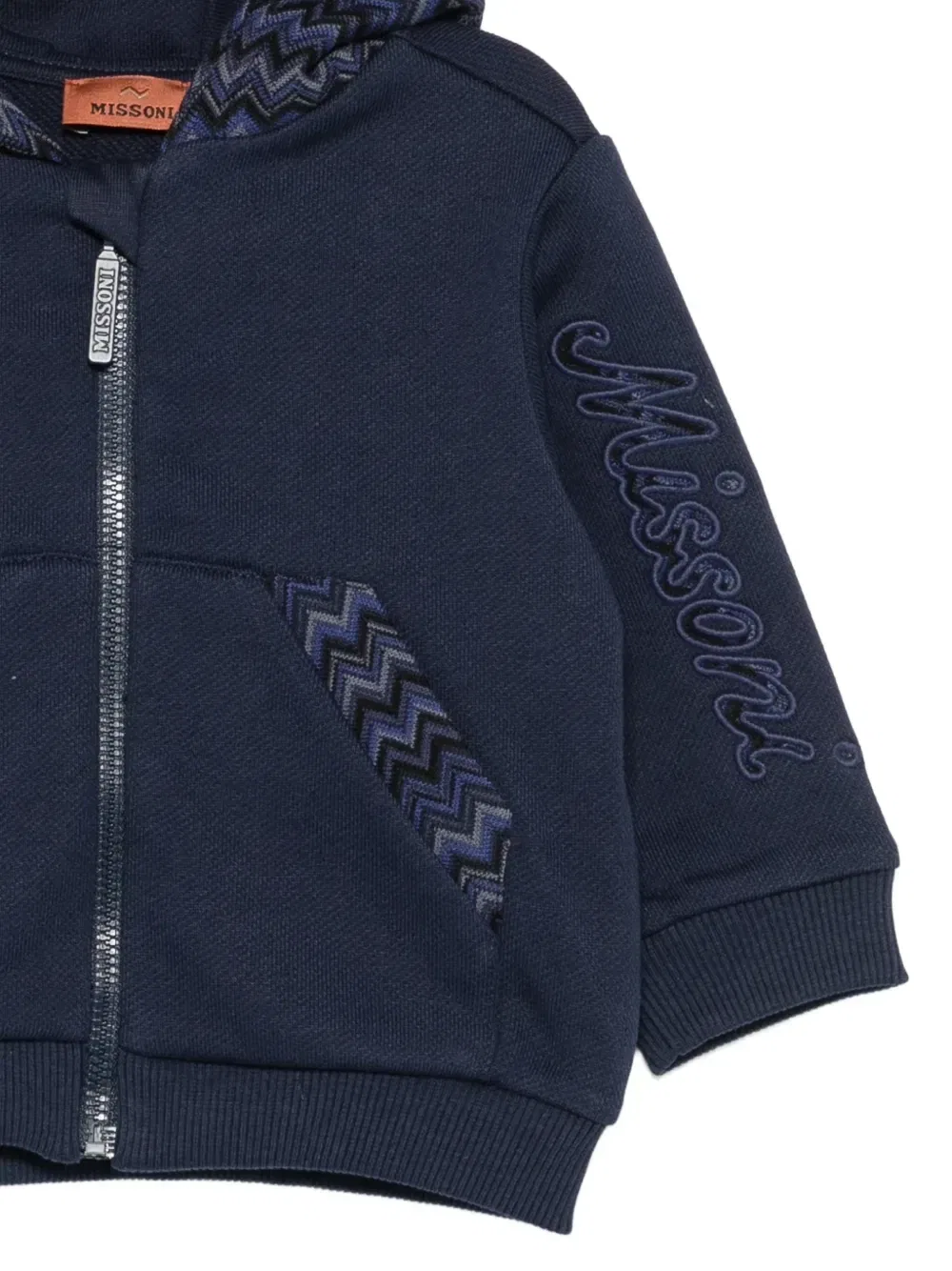 Худи с вышитым логотипом и зигзагообразной отделкой Missoni Kids, синий — фото 3