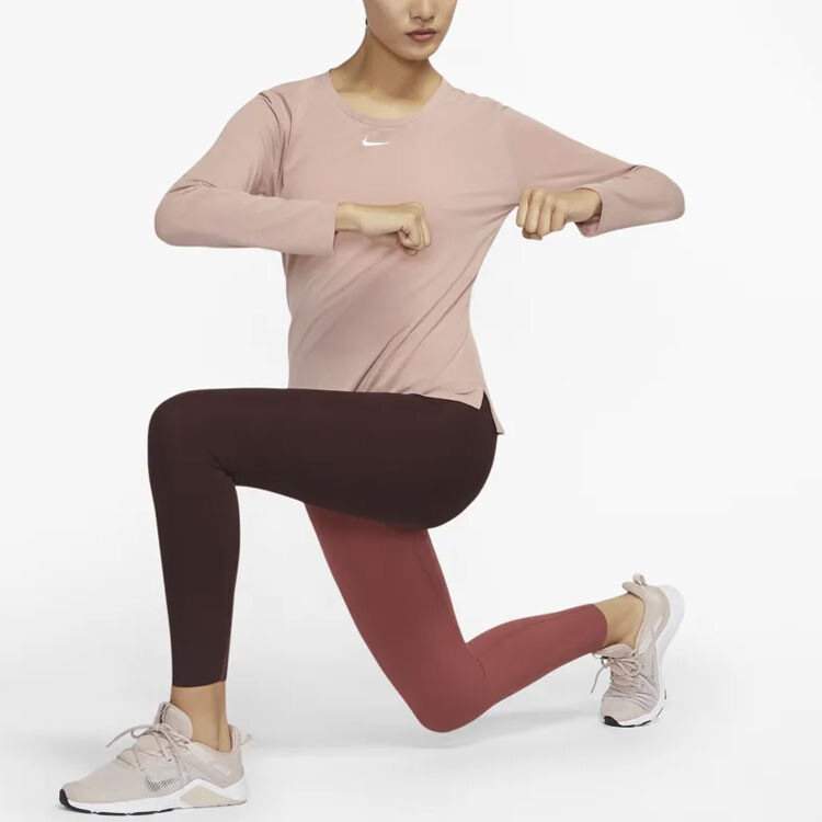 Футболка-пуловер Dri-FIT One Luxe с круглым вырезом и длинными рукавами «Rose Retro Gray» Nike — фото 4