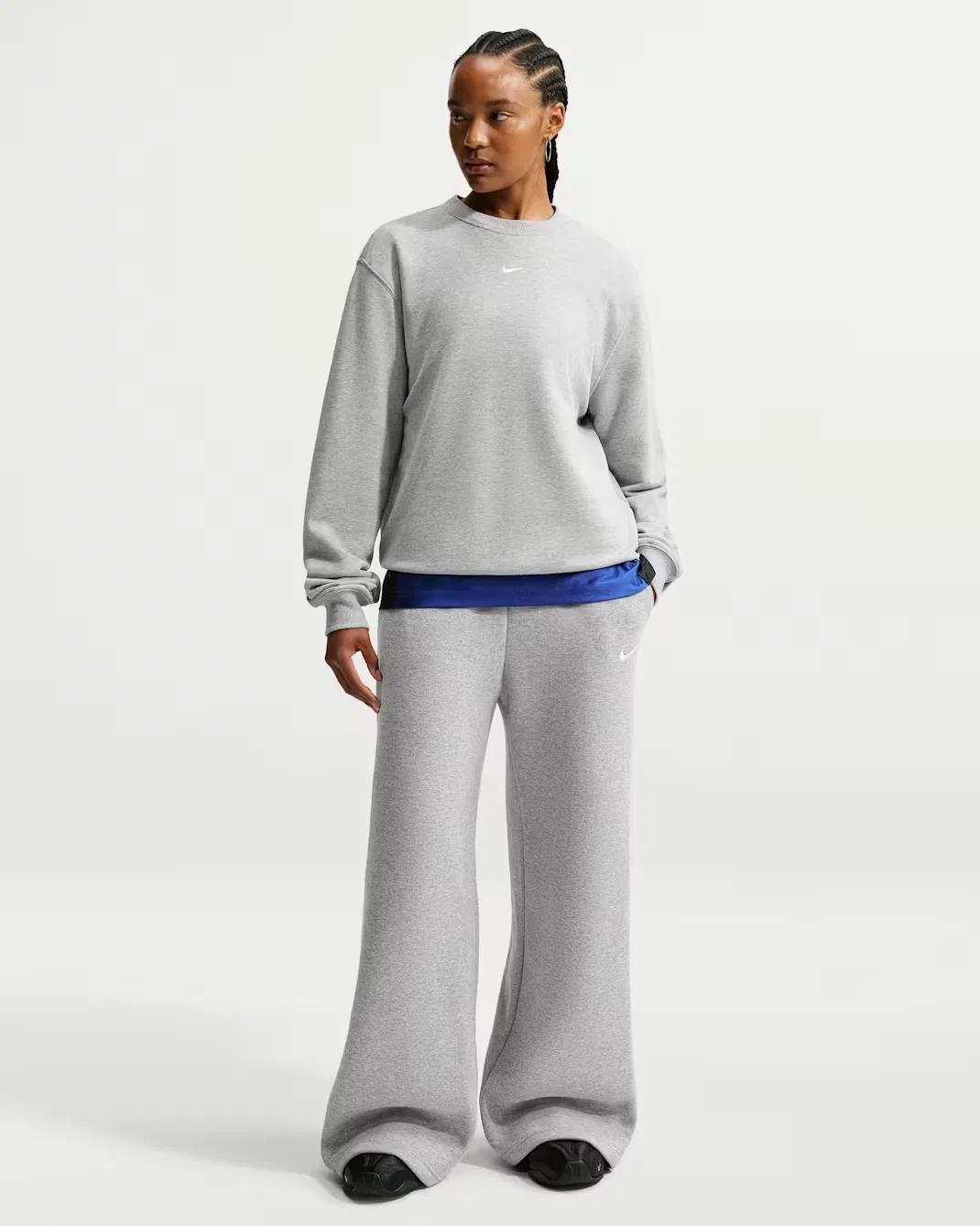 Женские брюки средней посадки с широкими штанинами Nike Studio Fleece Medium Weight, Dark Grey Heather/Sail