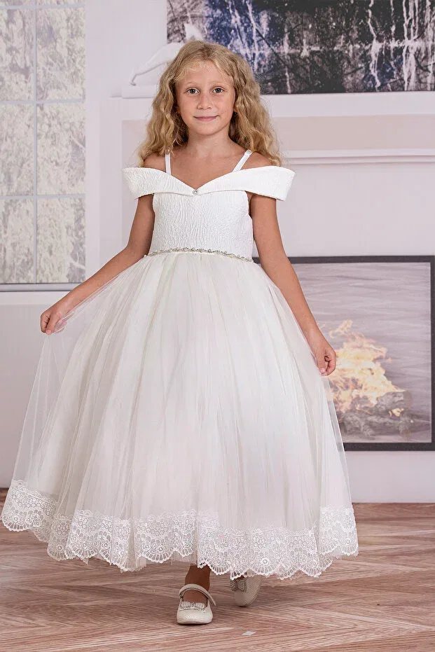 Детское платье для девочек с бретельками Süslü Pink Kids, White