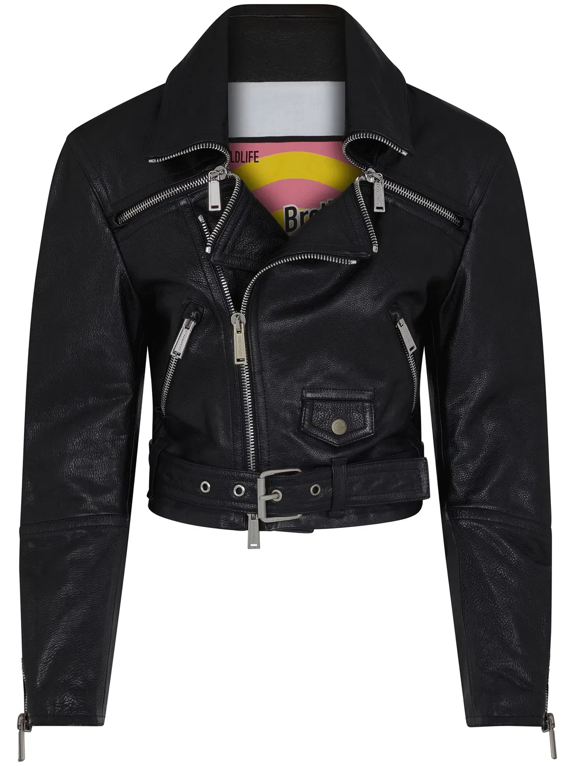 Куртка-косуха из клетчатой кожи DSQUARED2, черный