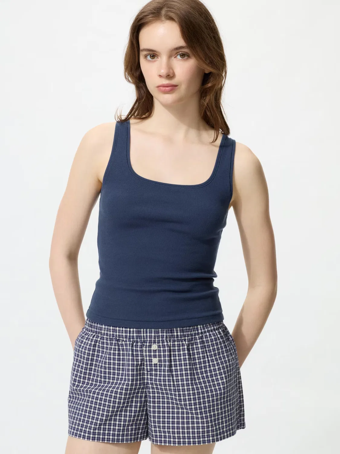 Майка Uniqlo, укороченная, с квадратным вырезом, синий