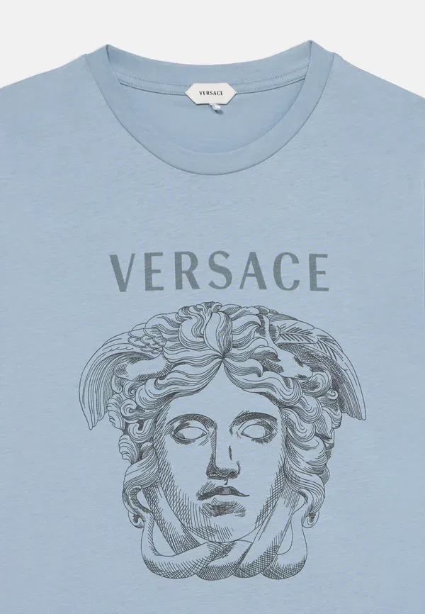 Футболка унисекс с принтом Медузы в виде контура Versace, светло-голубой/светло-серый — фото 3