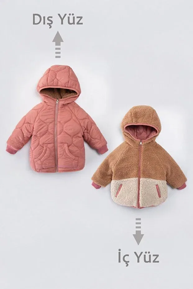 Детское пальто для девочек двустороннее стеганое плюшевое Minigimin Cicileri, Dark Pink