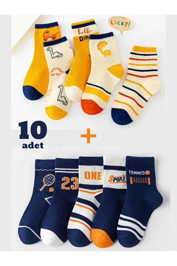 Детские носки хлопковые 10 пар Hobins Sportswear & Company, Dino - Tennis Lace