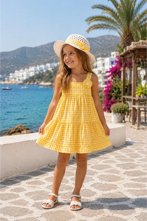 Детский комплект платьев для девочек с рюшами на бретелях Yalçınoğlu Kids, Yellow