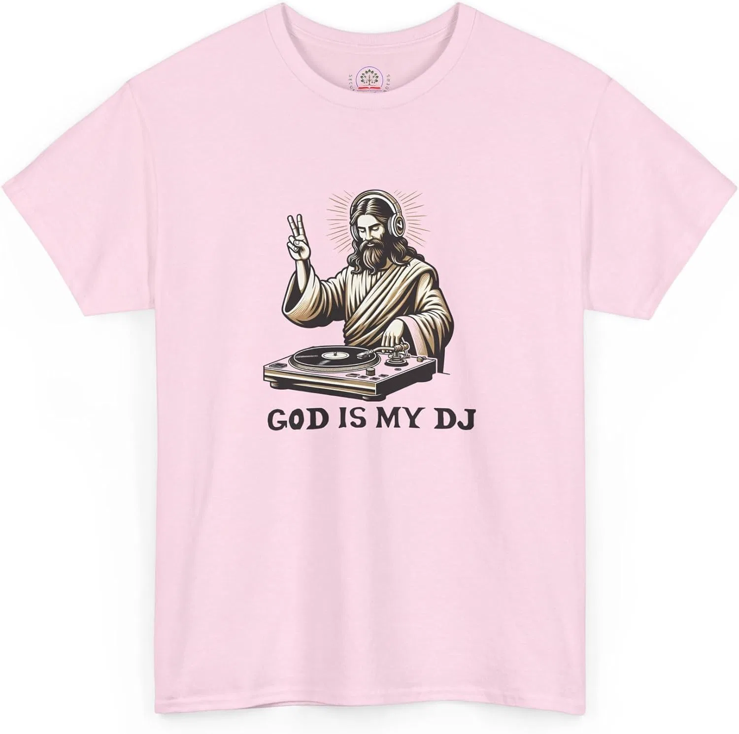 Мужская футболка с принтом God is My DJ, светло-розовый — фото 4