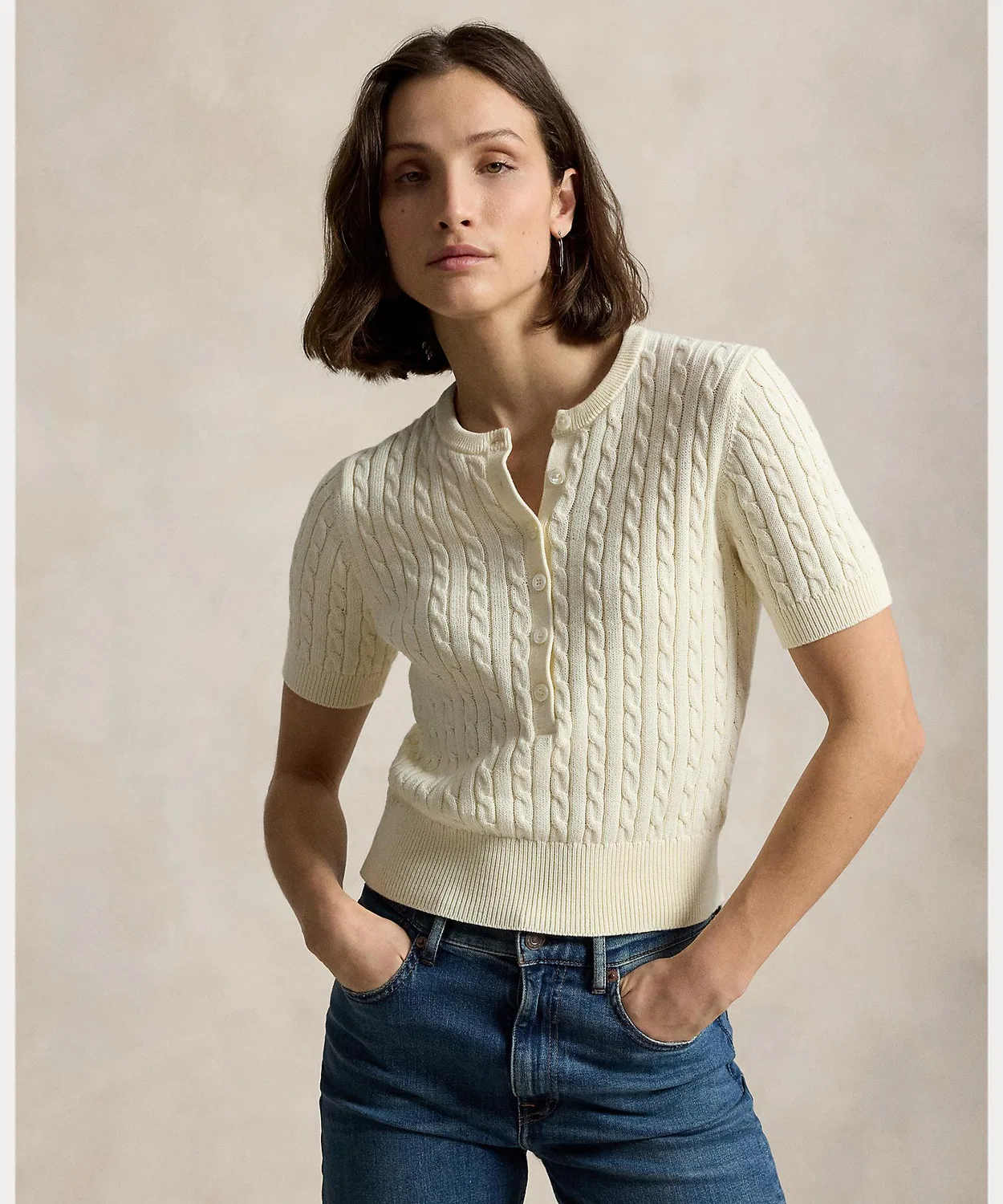 Женский пуловер с мини-косами и длинным рукавом POLO RALPH LAUREN, Натуральный