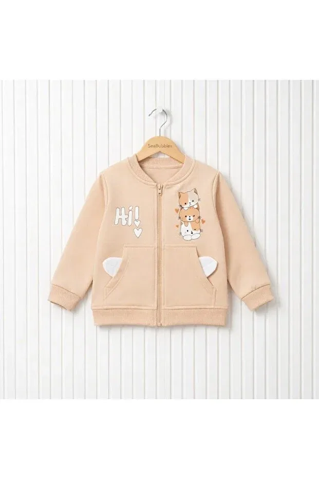 Детский кардиган для девочек хлопковый Cat Girl Baby Cardigan Seabubbles, Powder