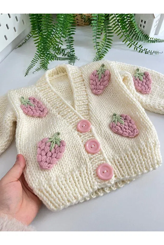 Детский кардиган для девочек вязаный Strawberry children's cardigan / hand knitted cardigan Alis Baby Collection, Pink