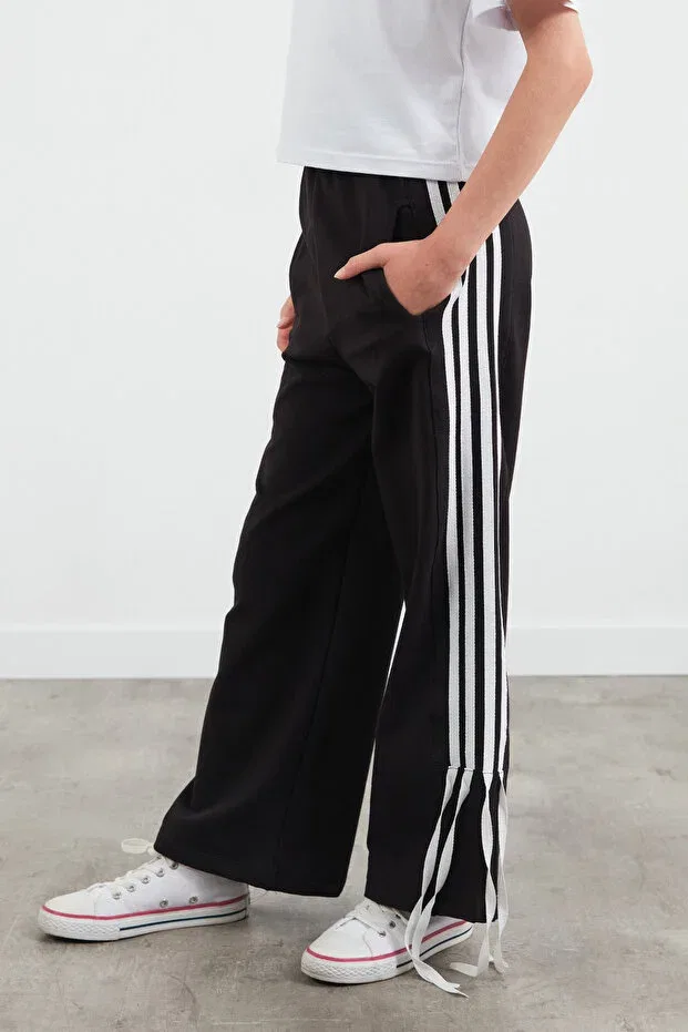 Детские спортивные штаны для девочек с широкой штаниной Fulla Moda, Black — фото 2