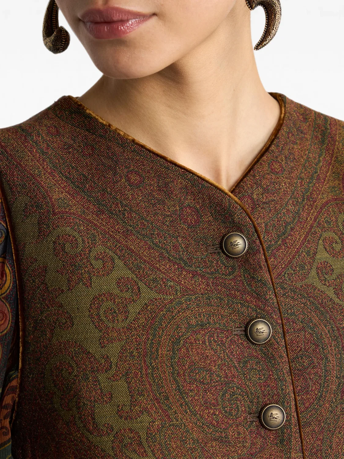 ETRO Жилет из шерстяно-шелкового жаккарда, коричневый — фото 4