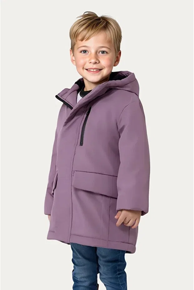 Детское зимнее пальто для мальчиков с меховой подкладкой Boys' fur lined water and windproof hooded 3-pocket winter coat & jacket & parka Outriverkids, Plum