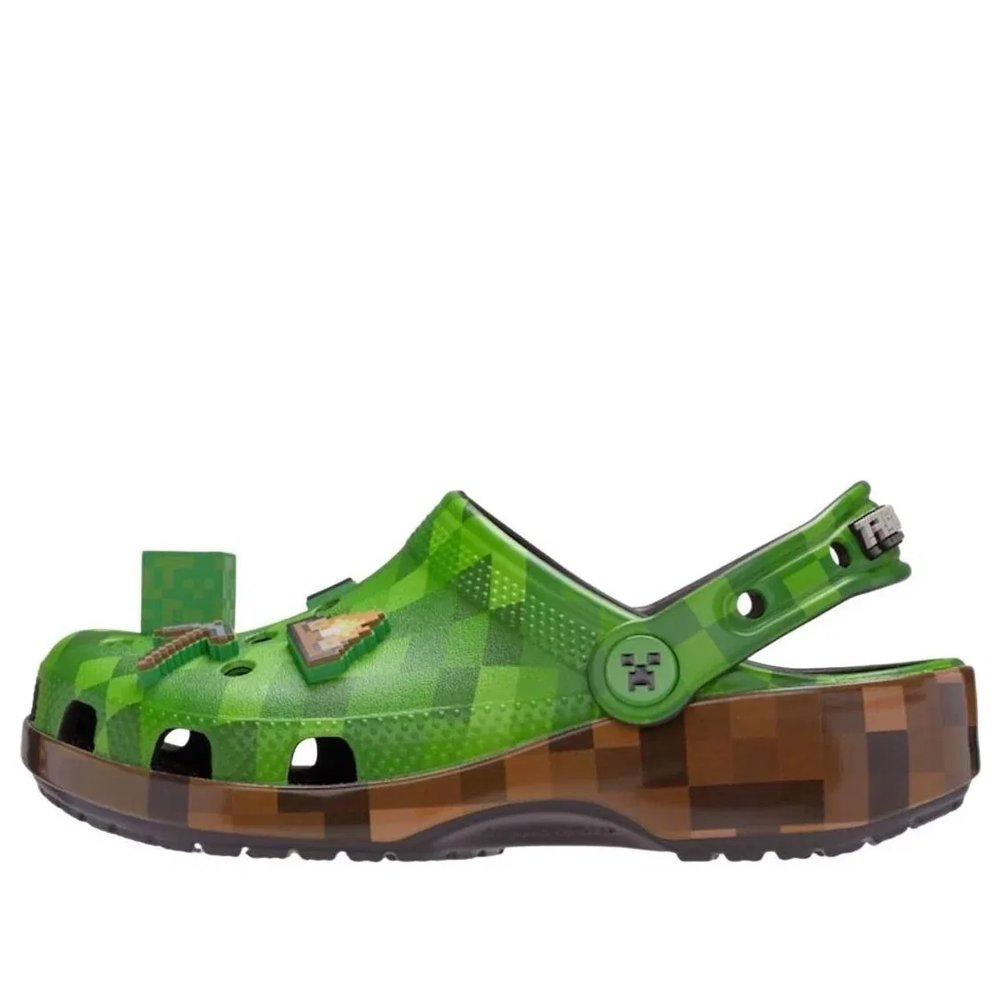 Детские сандалии с резиновым верхом Classic Clog Minecraft Grass Block 'Green Brown' Crocs, Green/Brown