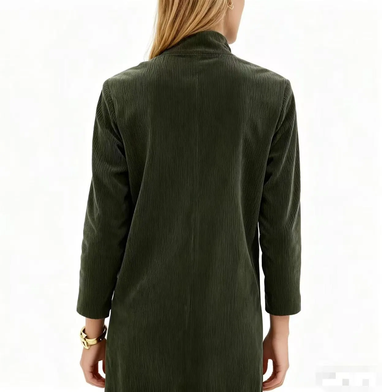 Женское платье мини с воротником-стойкой из вельвета, Olive Green — фото 2