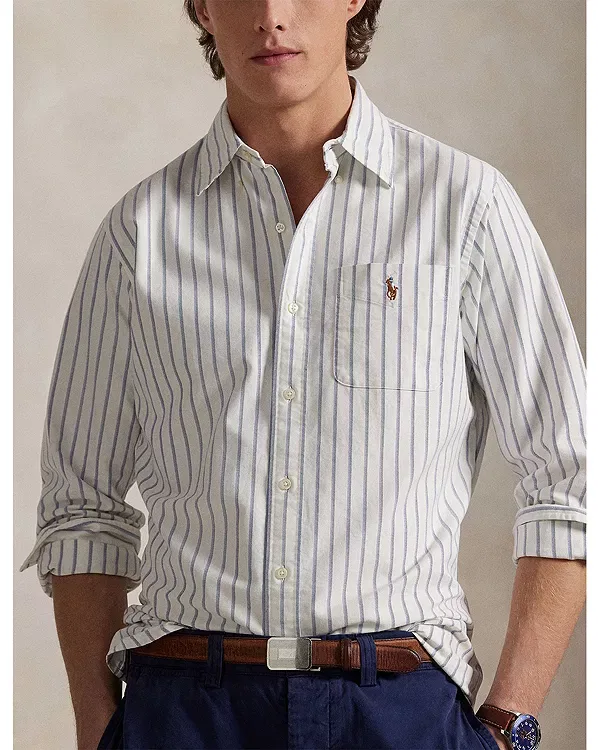Мужская рубашка с принтом Classic Fit Stripe Oxford Shirt Polo Ralph Lauren, белый/синий — фото 4