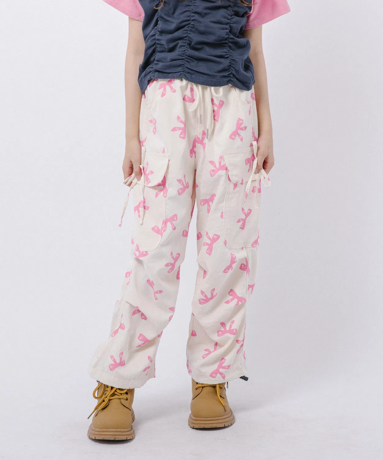 Детские широкие карго-брюки с принтом Ribbon Print URBAN CHERRY, White