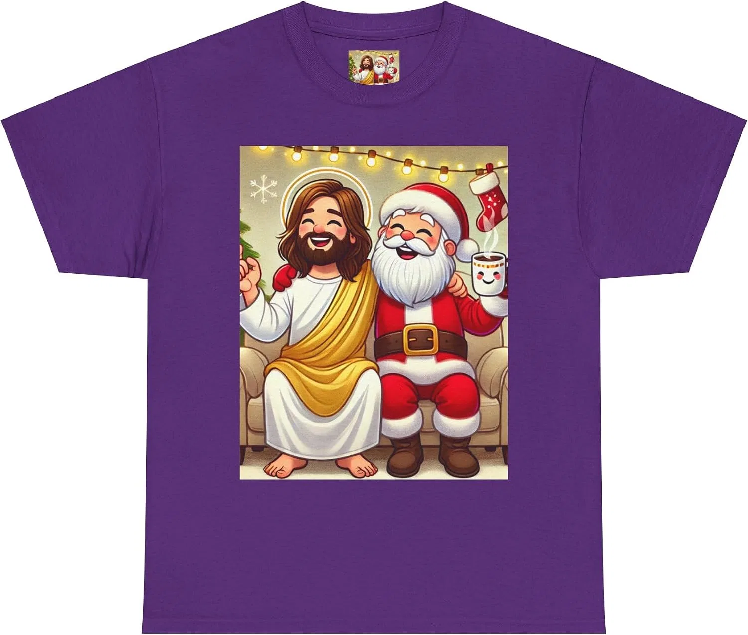 Женская футболка с принтом Funny Santa Jesus, фиолетовый