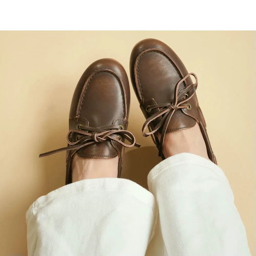 Детские кожаные лоферы для девочек Classic Style Boat Shoes, Beige — фото 3