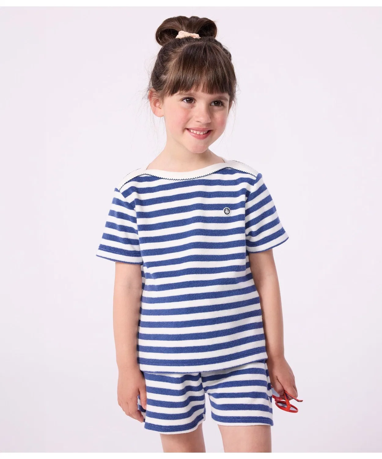 Детская футболка с длинным рукавомс принтом PETIT BATEAU, Белый/Синий