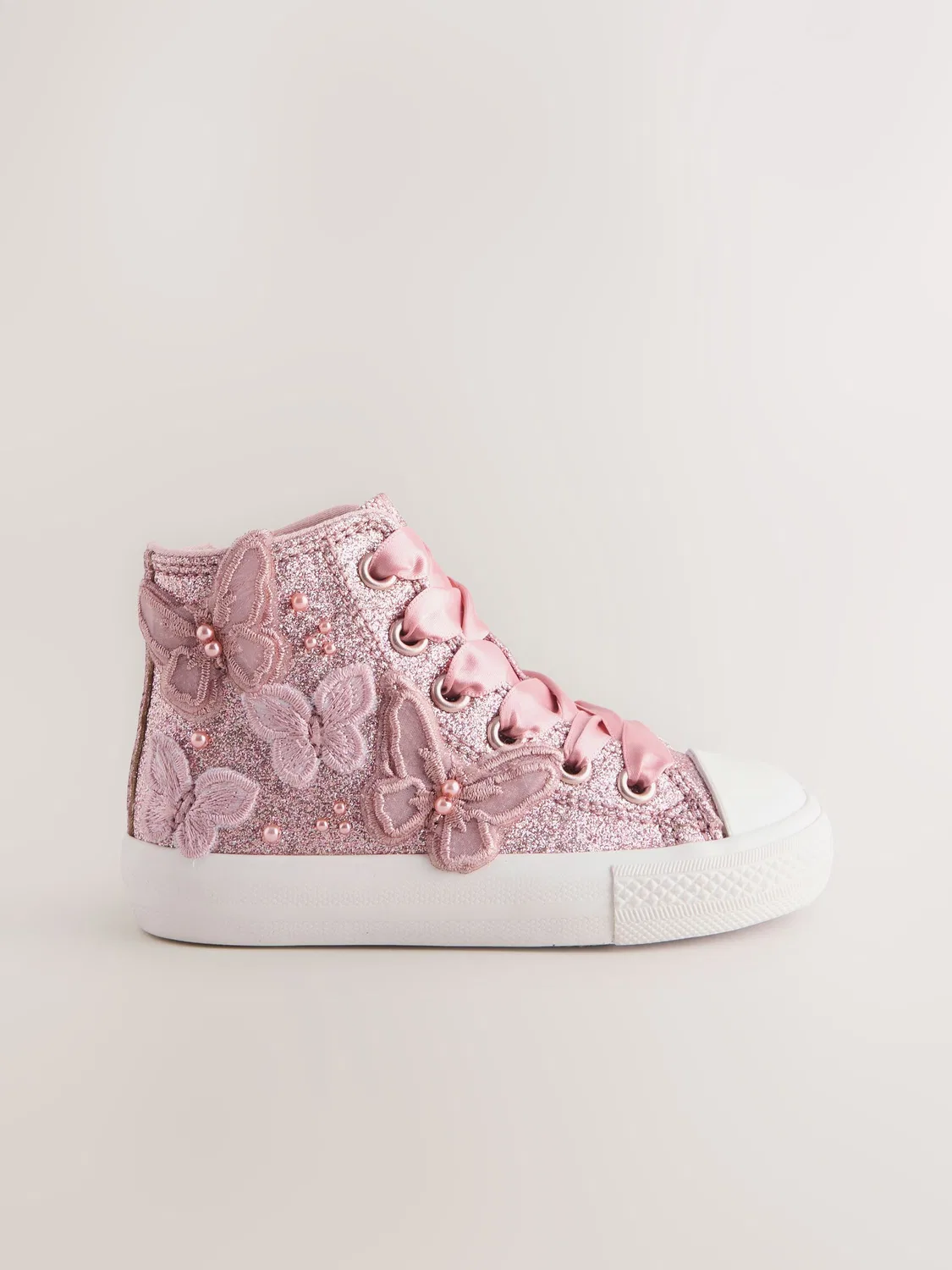 Кроссовки высокие с блестками и бабочками, Pink Glitter Butterfly Next, розовый — фото 2