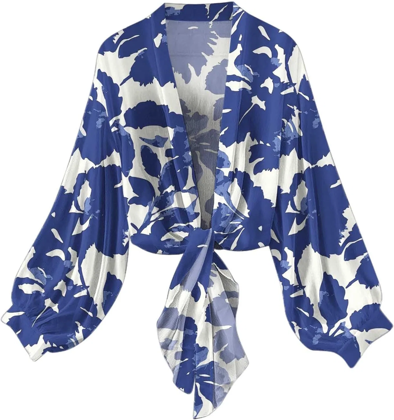 Женская пляжная накидка с глубоким V-вырезом и завязками, Oversized Flowy Chiffon, Multicolor
