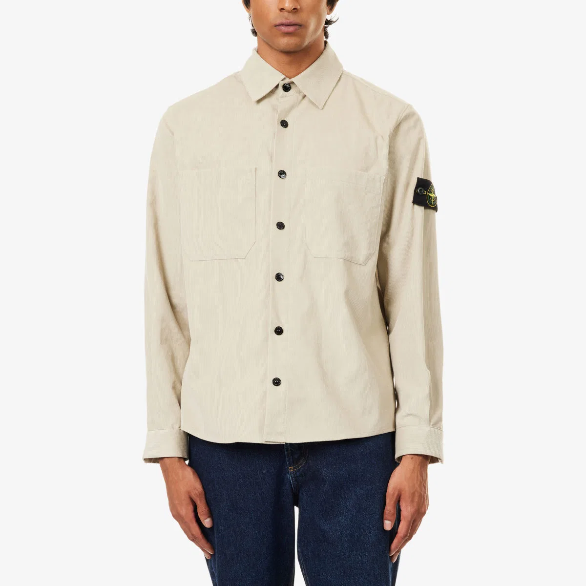 Хлопковая рубашка с значком компаса из микровельвета Stone Island, песочный — фото 3