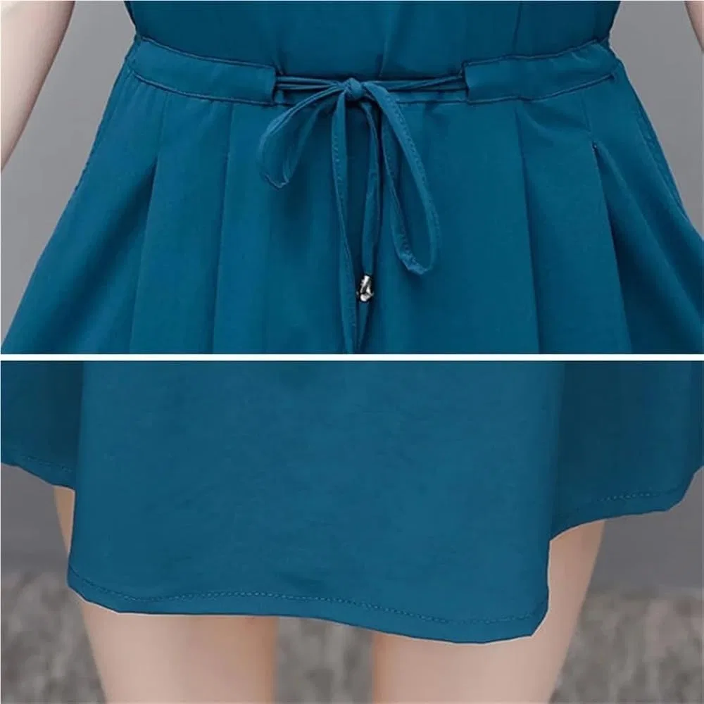 Женское офисное платье-рубашка миди A-line SDFGHHTHV, Blue — фото 4