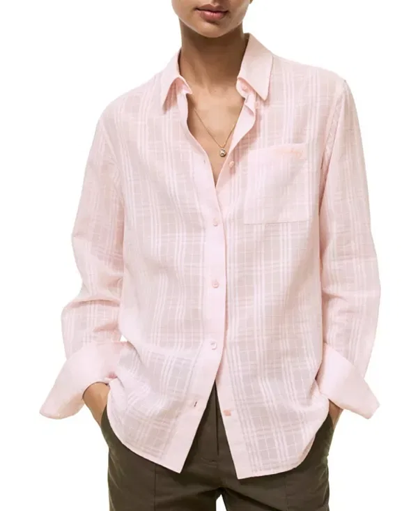 Женская рубашка из хлопка с принтом Classic fit check cotton shirt Burberry, Frosty Pink