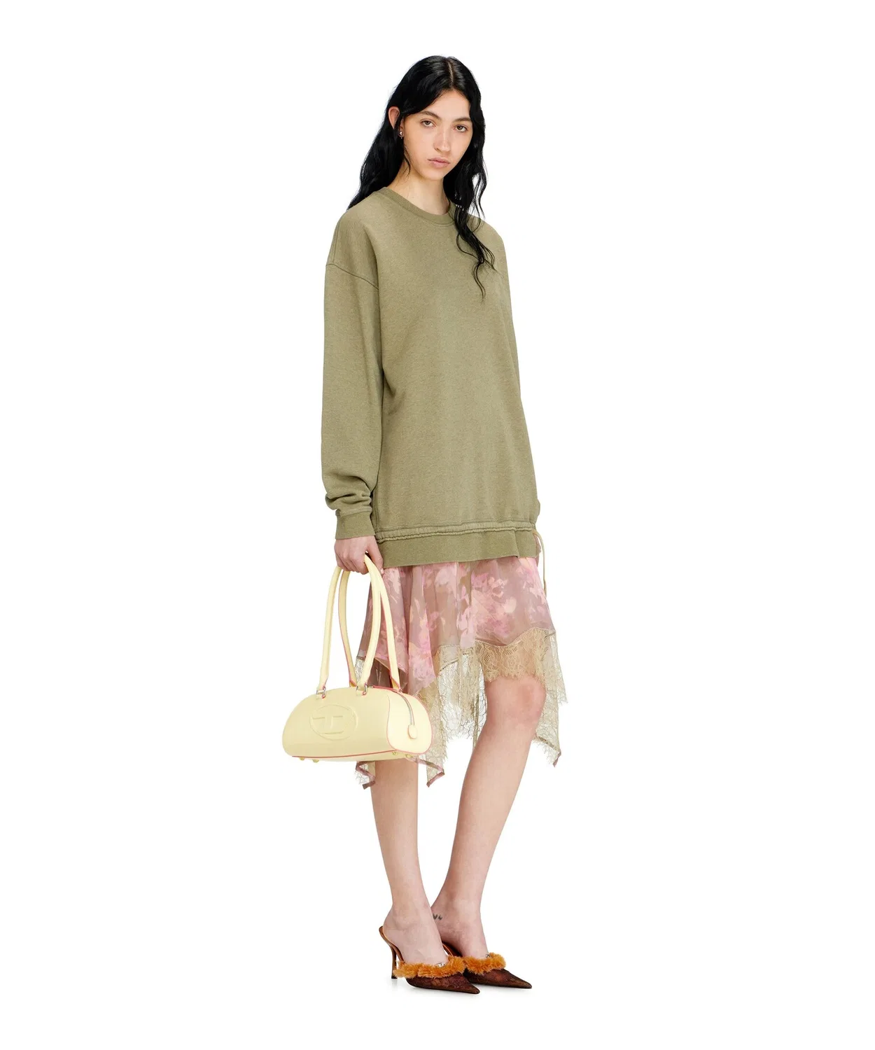 Женское платье из футера с цветочным принтом D-ORELY DIESEL, Beige — фото 3