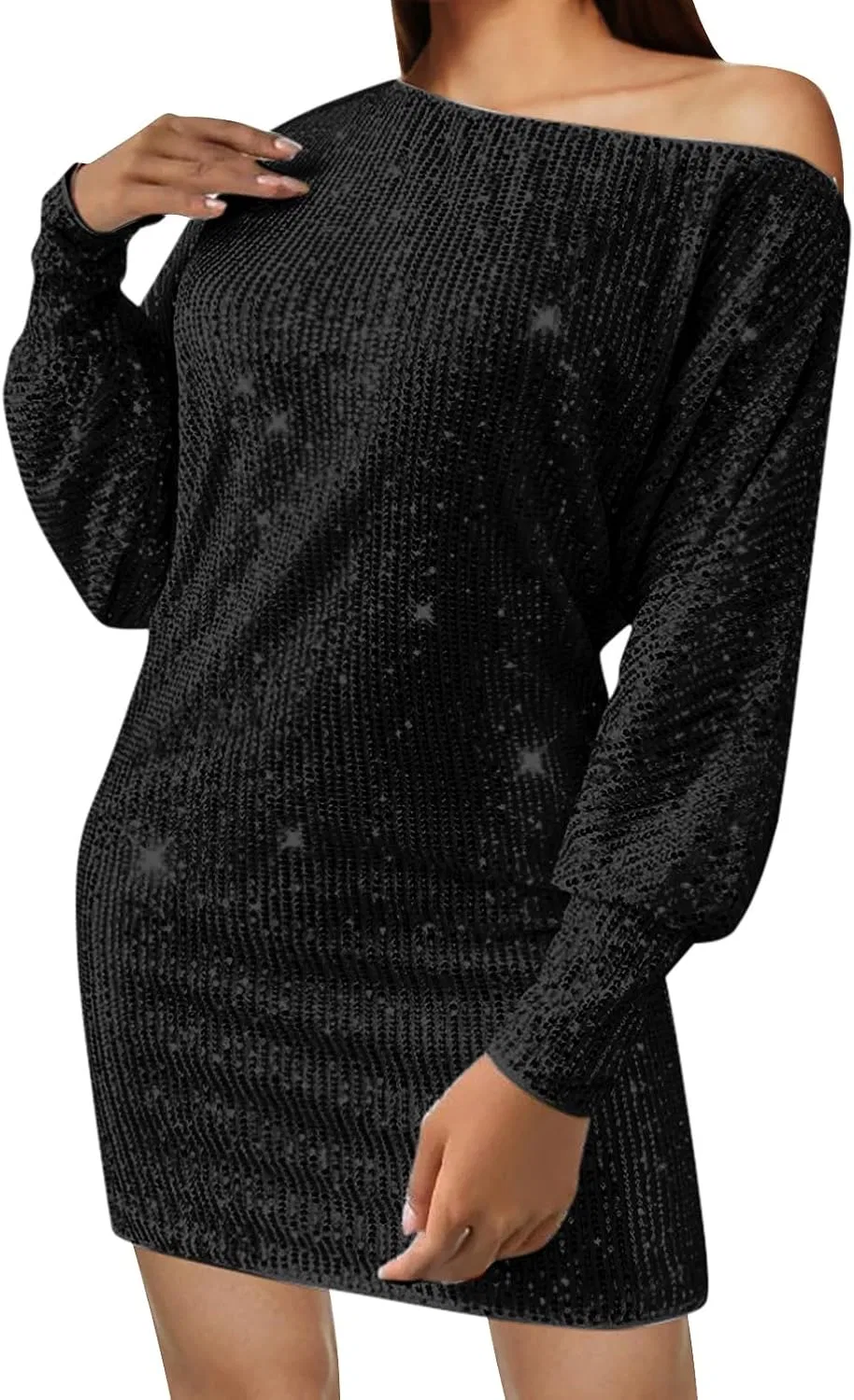 Женское блестящее асимметричное платье-бодикон с драпировкой, Black