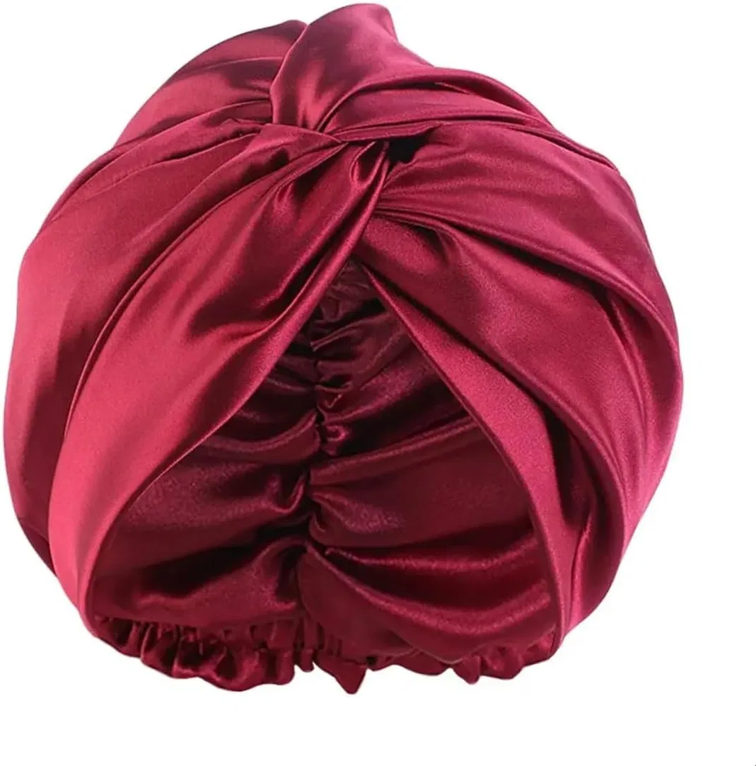 Chemo Headwear Headwrap Turban Bandana 22 Momme 100% Pure Mulberry Silk Sleep Cap for Women Hair Care, Rot Djc Boutique