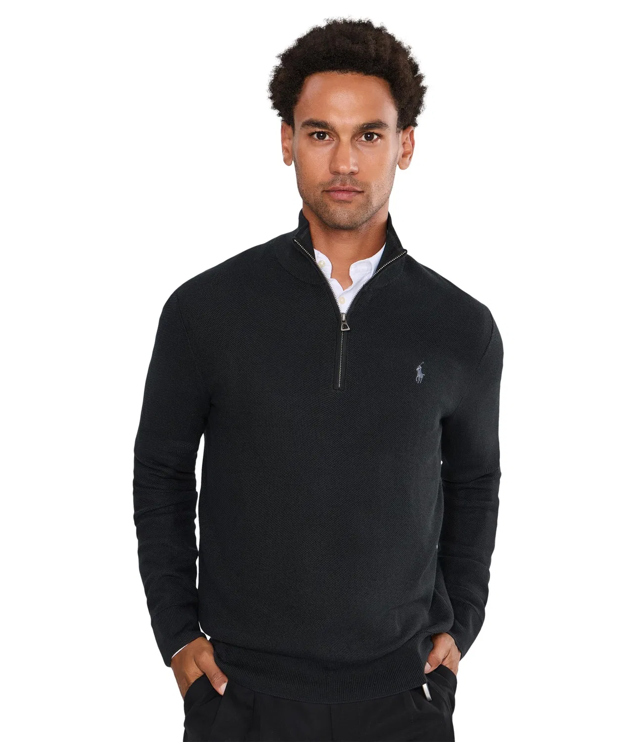 Хлопковый свитер сетчатой вязки с молнией на четверть длины Polo Ralph Lauren, Polo Black/Polo Pony