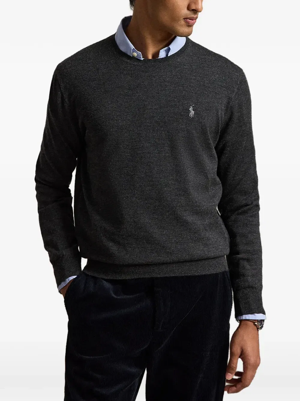 Моющийся шерстяной джемпер с круглым вырезом POLO RALPH LAUREN, серый — фото 3