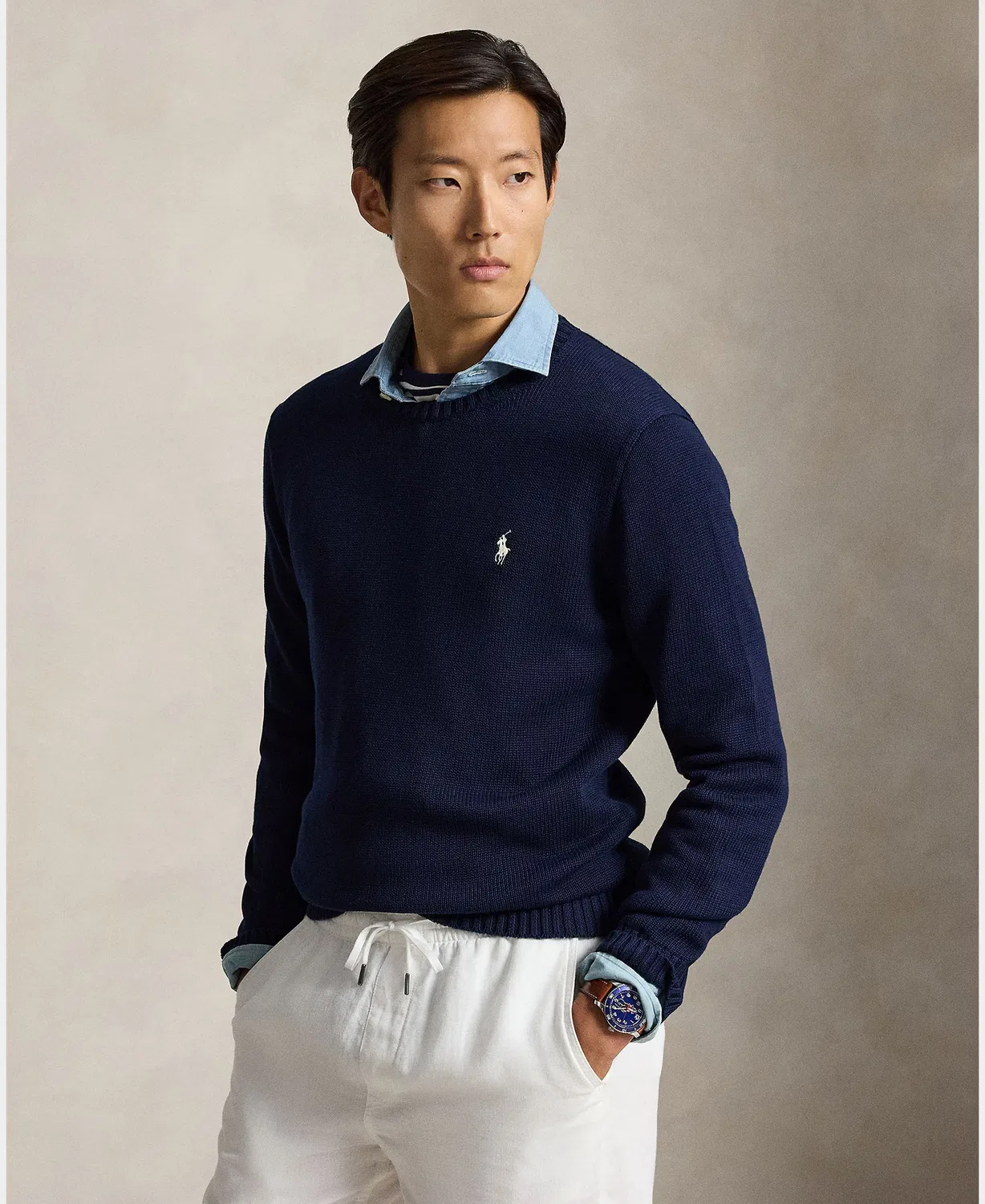 Мужский джемпер из хлопка, Polo Ralph Lauren, темно-синий