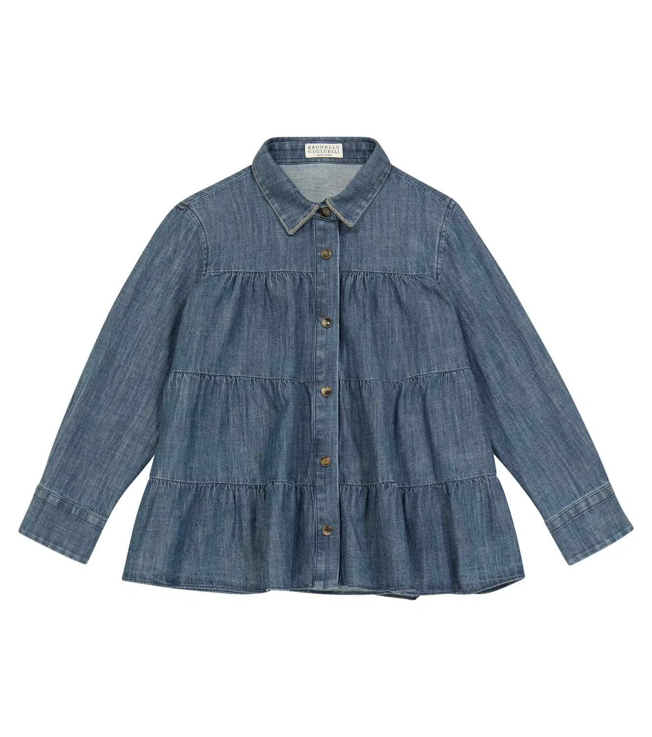 Блузка из денима с многослойным дизайном Brunello Cucinelli Kids, синий