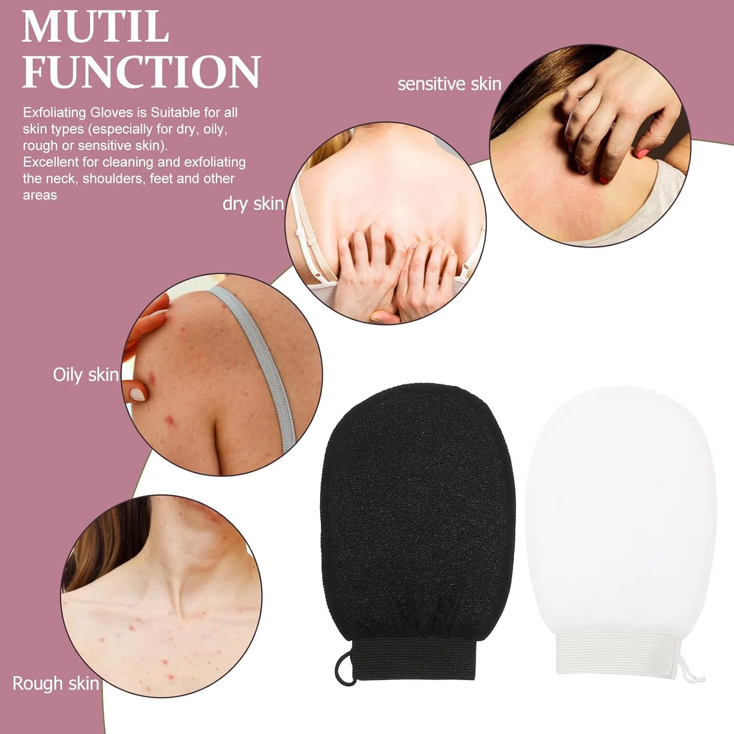 Пилинг-перчатки для душа, VILLCASE, 2 шт, Rayon — фото 3