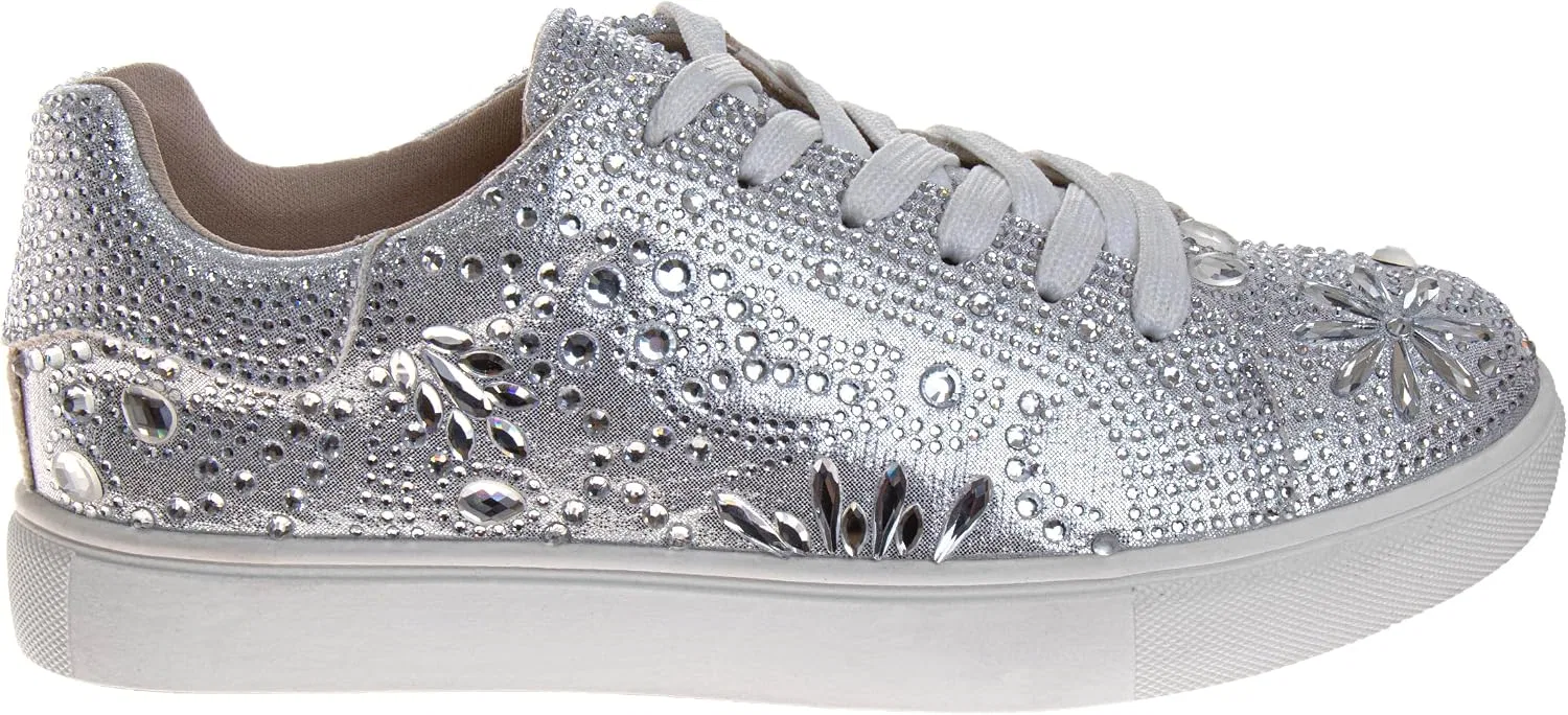 Детские кеды для девочек с блестками Badgley Mischka, White/Silver — фото 2