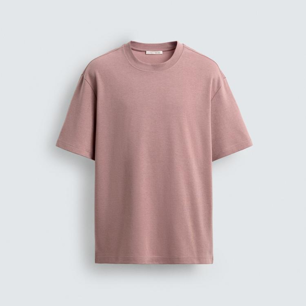 

Футболка Zara Relaxed Fit Interlock, розовый