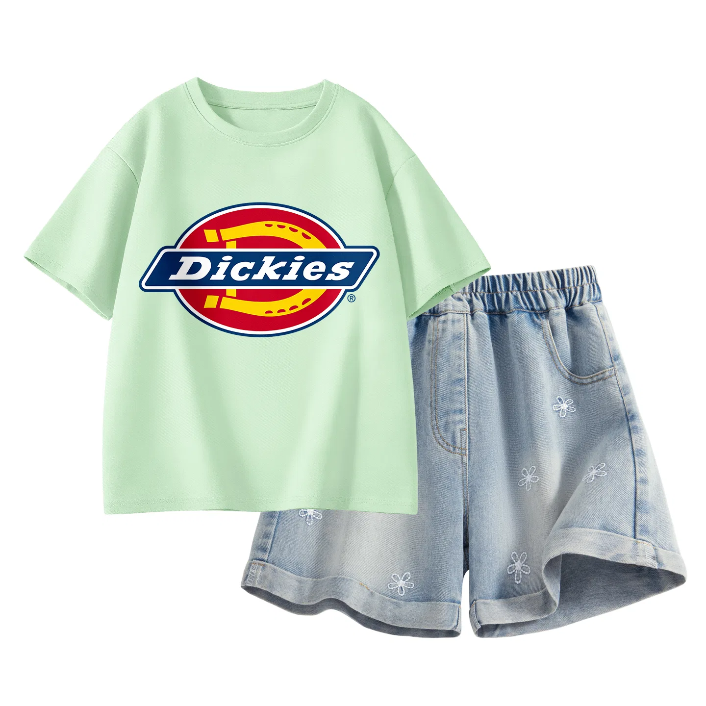 Детский спортивный комплект с круглым вырезом, дышащий, Dickies, Standard Pink/Solid Color Denim Blue — фото 3