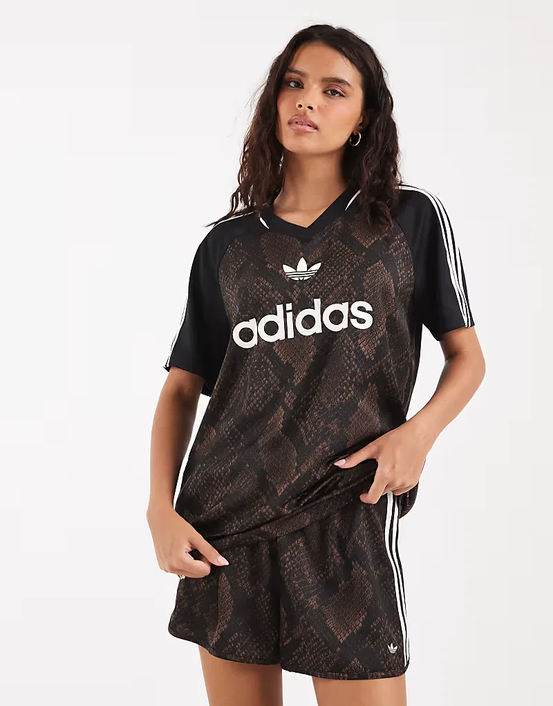 Атласная футбольная майка Adidas Originals темно-коричневый под змеиную кожу