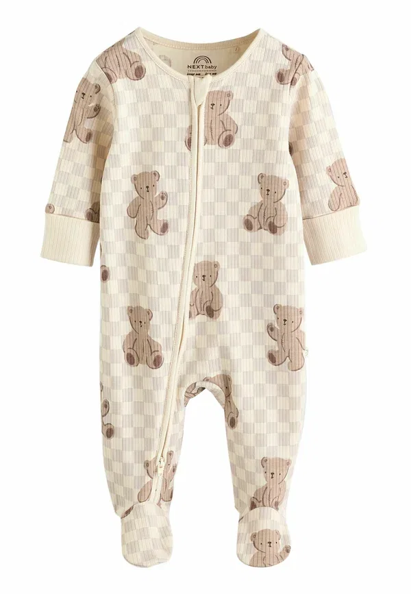 Комплект пижам Rib, Regular fit -bear two way zip 4 pack, Next, коричневый — фото 2