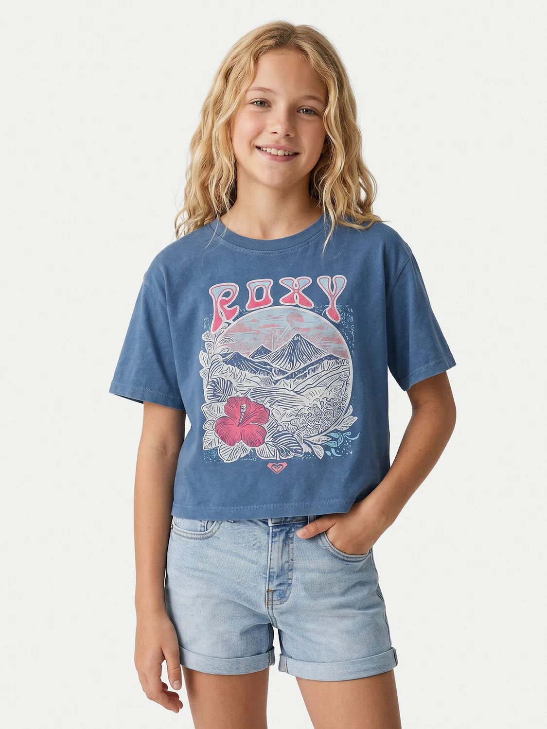 Футболка оверсайз для девочки Eve Washed Roxy, синий