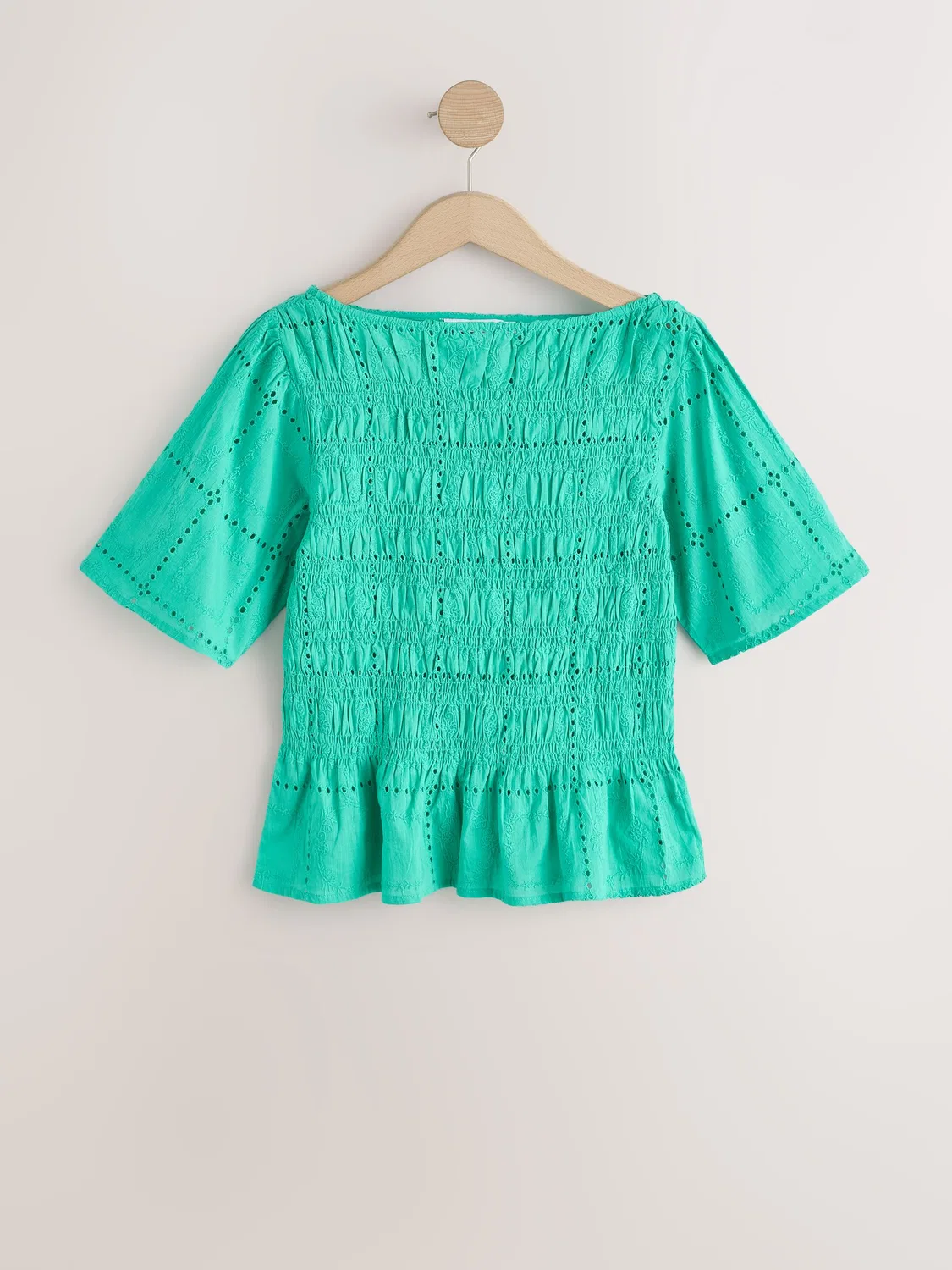 Топ с воланами, модель Green Smocked Slash Neck Short Sleeve Next, зеленый — фото 4