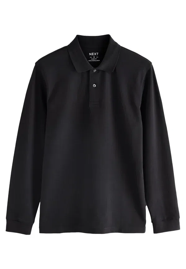 Футболка поло хлопковая Slim fit long sleeve Next, черный — фото 4