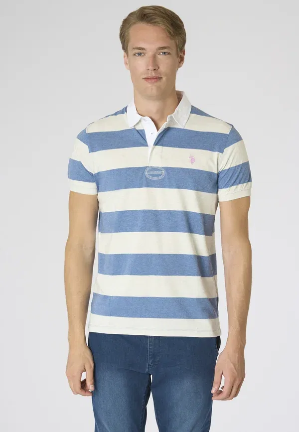 Футболка поло хлопковая Jersey U.S. Polo Assn., White, белый/синий